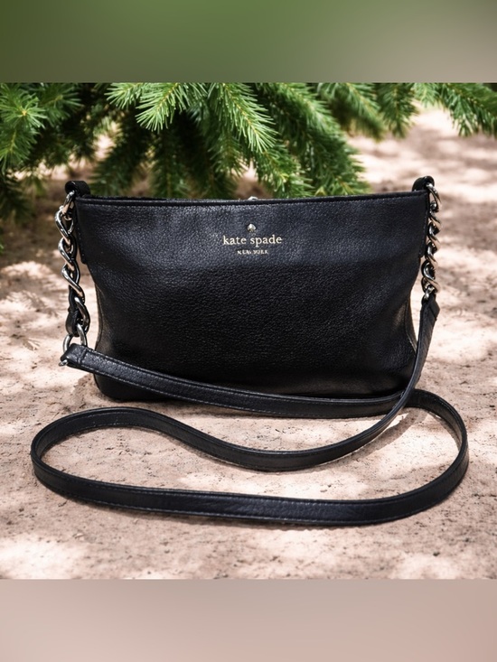 kate spade Handbags - Kate Spade rare white gold crossbody black soft pebble leather bag WG links